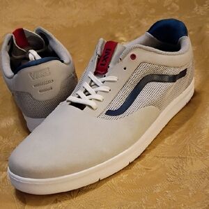 VANS Men's White, Gray and Navy Details Sneakers, Men's 11.0 Women's 12.5